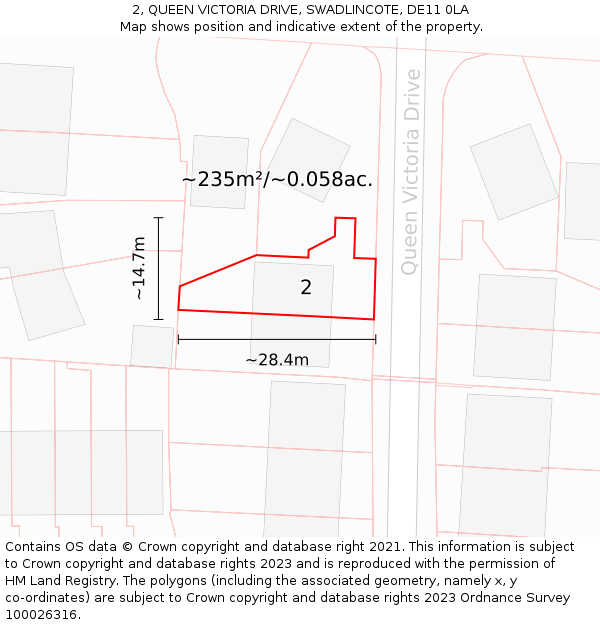 2, QUEEN VICTORIA DRIVE, SWADLINCOTE, DE11 0LA: Plot and title map