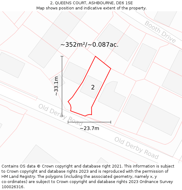 2, QUEENS COURT, ASHBOURNE, DE6 1SE: Plot and title map