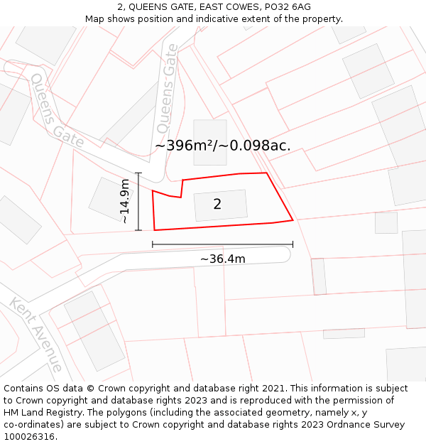 2, QUEENS GATE, EAST COWES, PO32 6AG: Plot and title map