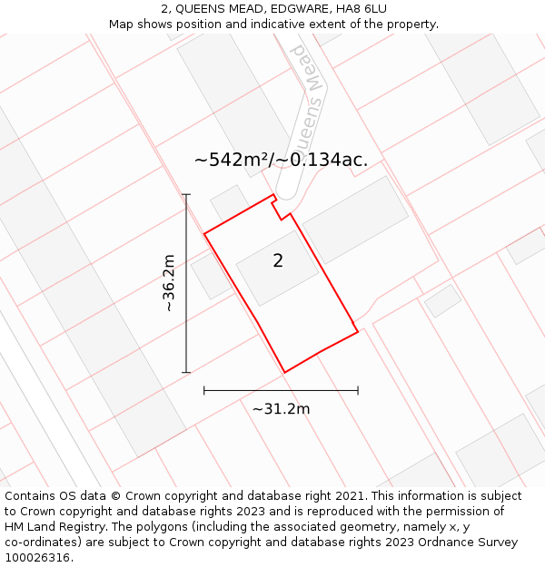 2, QUEENS MEAD, EDGWARE, HA8 6LU: Plot and title map