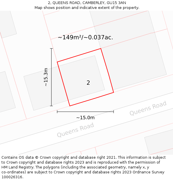 2, QUEENS ROAD, CAMBERLEY, GU15 3AN: Plot and title map