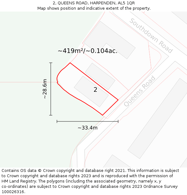 2, QUEENS ROAD, HARPENDEN, AL5 1QR: Plot and title map