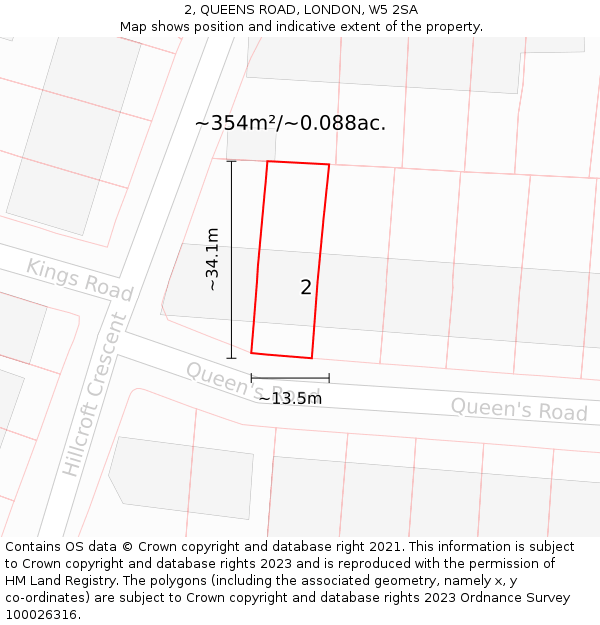 2, QUEENS ROAD, LONDON, W5 2SA: Plot and title map