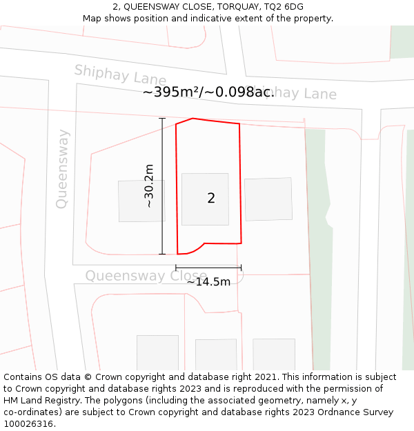 2, QUEENSWAY CLOSE, TORQUAY, TQ2 6DG: Plot and title map