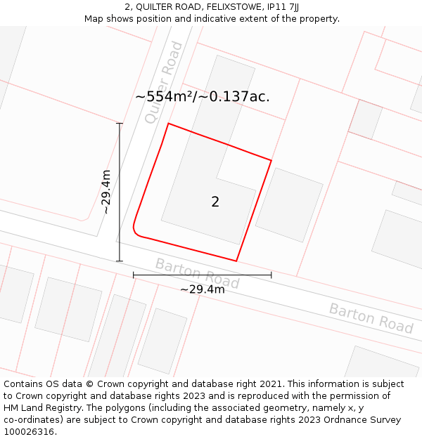 2, QUILTER ROAD, FELIXSTOWE, IP11 7JJ: Plot and title map