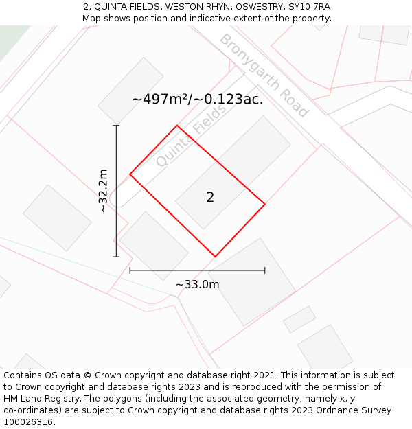 2, QUINTA FIELDS, WESTON RHYN, OSWESTRY, SY10 7RA: Plot and title map