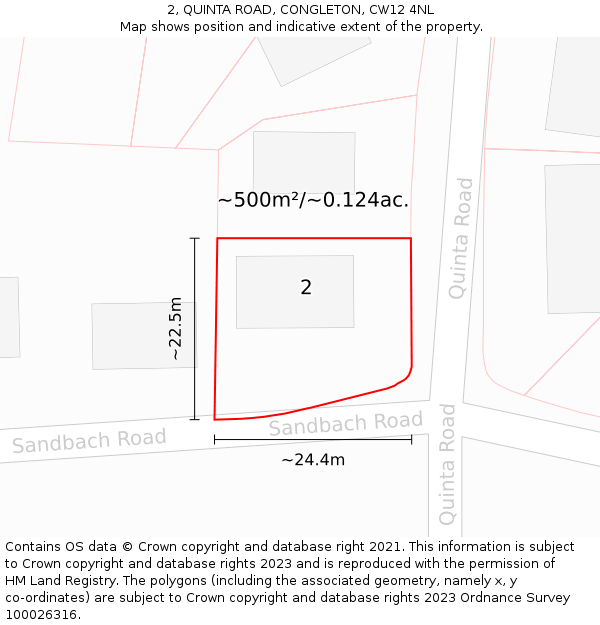 2, QUINTA ROAD, CONGLETON, CW12 4NL: Plot and title map