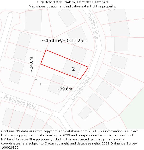 2, QUINTON RISE, OADBY, LEICESTER, LE2 5PN: Plot and title map