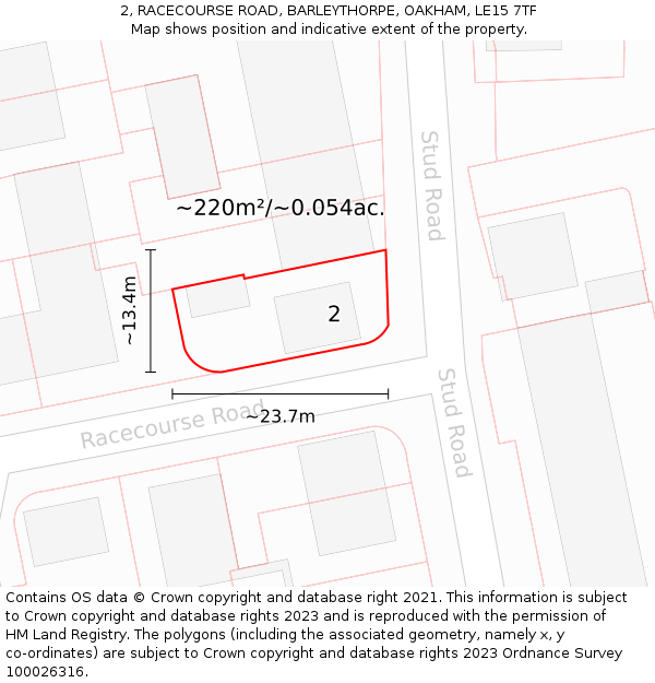 2, RACECOURSE ROAD, BARLEYTHORPE, OAKHAM, LE15 7TF: Plot and title map