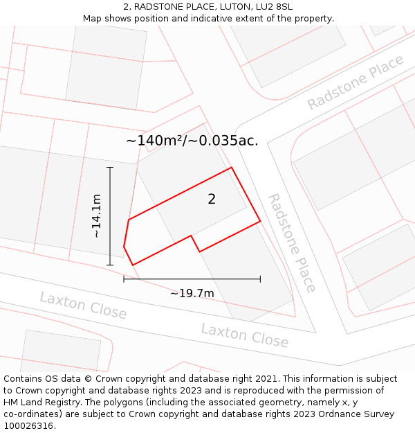 2, RADSTONE PLACE, LUTON, LU2 8SL: Plot and title map