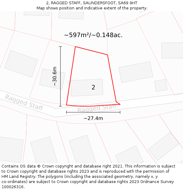 2, RAGGED STAFF, SAUNDERSFOOT, SA69 9HT: Plot and title map