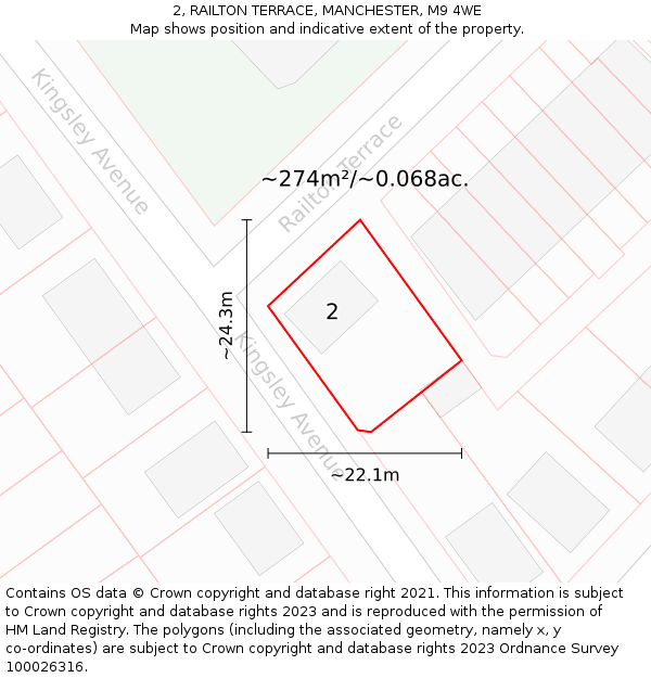 2, RAILTON TERRACE, MANCHESTER, M9 4WE: Plot and title map