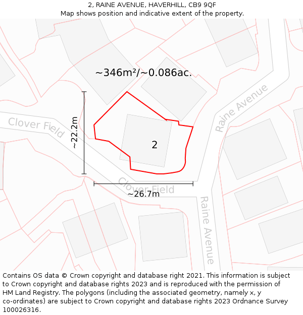 2, RAINE AVENUE, HAVERHILL, CB9 9QF: Plot and title map