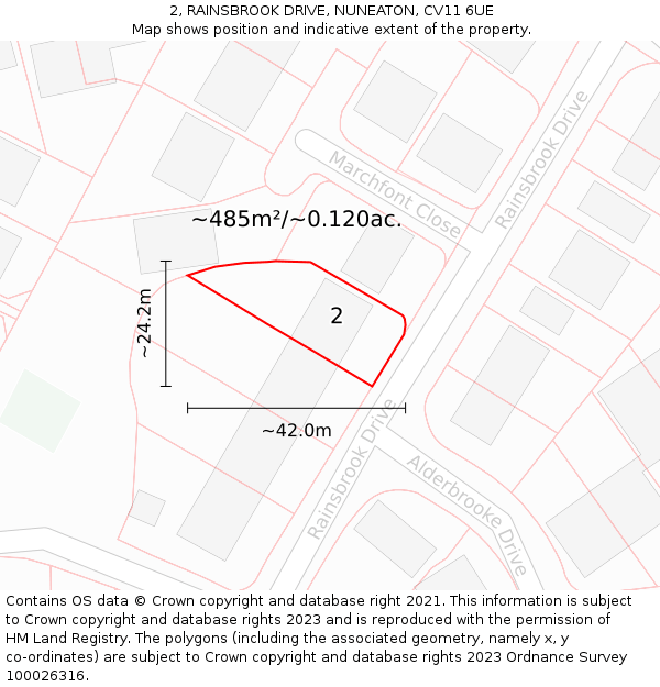 2, RAINSBROOK DRIVE, NUNEATON, CV11 6UE: Plot and title map