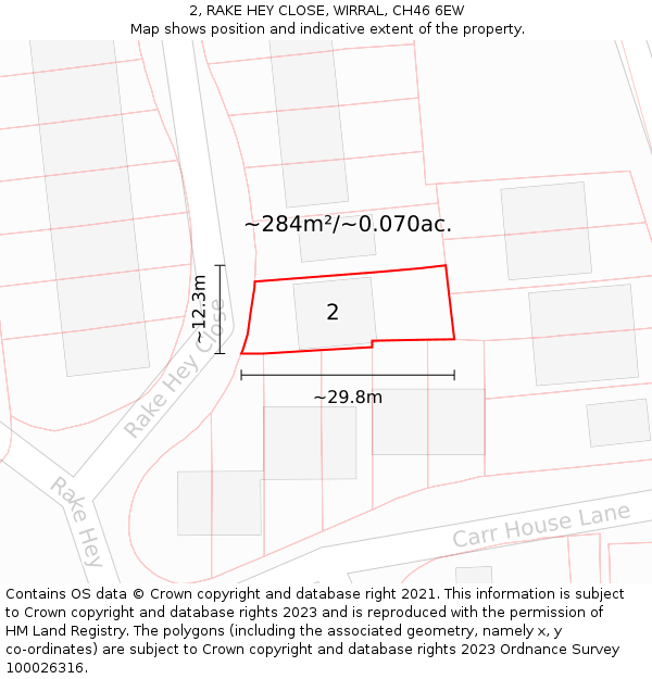 2, RAKE HEY CLOSE, WIRRAL, CH46 6EW: Plot and title map