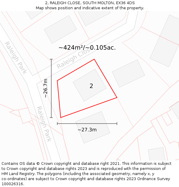 2, RALEIGH CLOSE, SOUTH MOLTON, EX36 4DS: Plot and title map