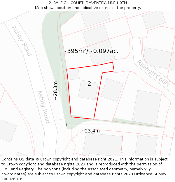 2, RALEIGH COURT, DAVENTRY, NN11 0TN: Plot and title map