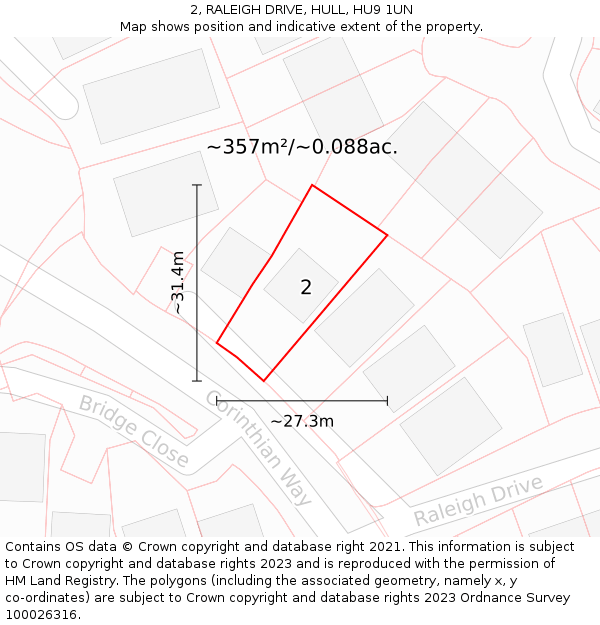 2, RALEIGH DRIVE, HULL, HU9 1UN: Plot and title map