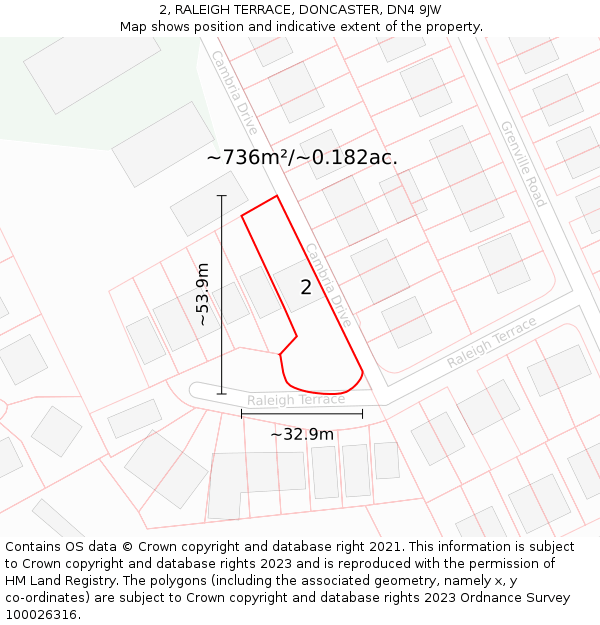 2, RALEIGH TERRACE, DONCASTER, DN4 9JW: Plot and title map