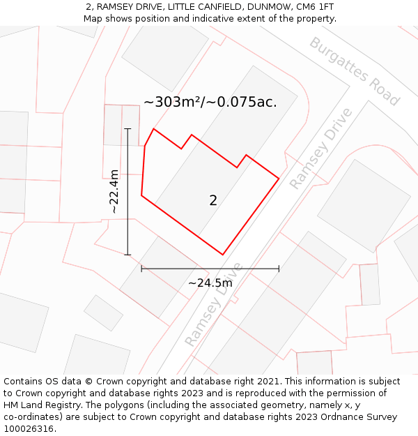 2, RAMSEY DRIVE, LITTLE CANFIELD, DUNMOW, CM6 1FT: Plot and title map