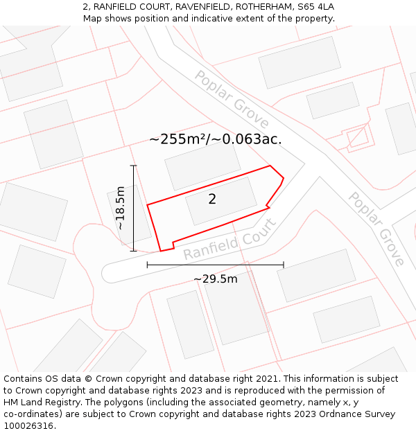 2, RANFIELD COURT, RAVENFIELD, ROTHERHAM, S65 4LA: Plot and title map