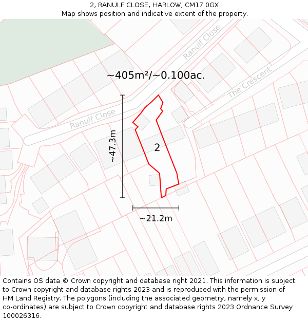 2, RANULF CLOSE, HARLOW, CM17 0GX: Plot and title map