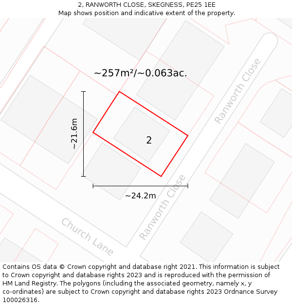 2, RANWORTH CLOSE, SKEGNESS, PE25 1EE: Plot and title map