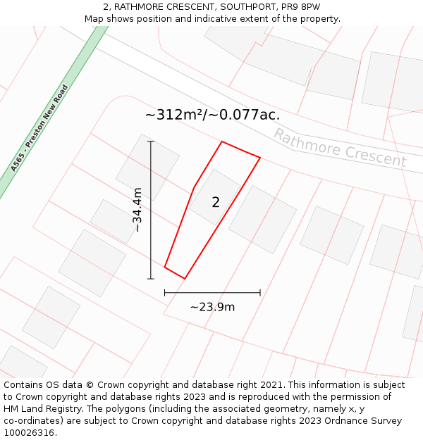 2, RATHMORE CRESCENT, SOUTHPORT, PR9 8PW: Plot and title map