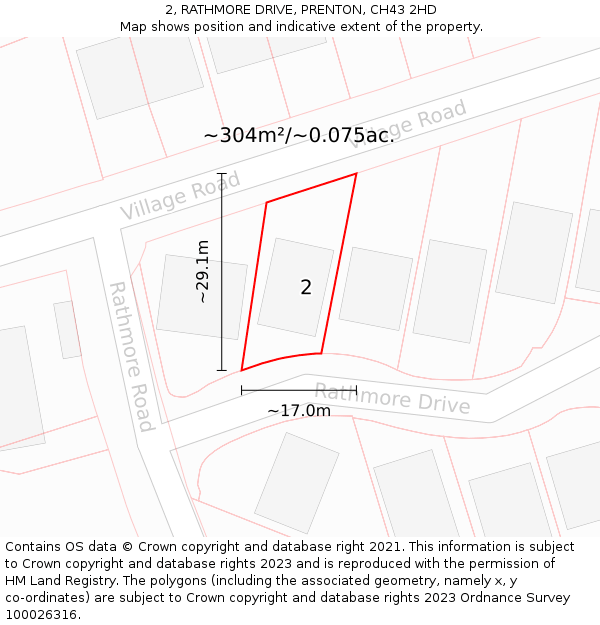 2, RATHMORE DRIVE, PRENTON, CH43 2HD: Plot and title map