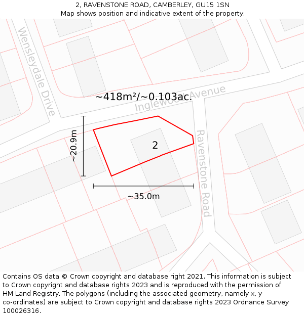 2, RAVENSTONE ROAD, CAMBERLEY, GU15 1SN: Plot and title map