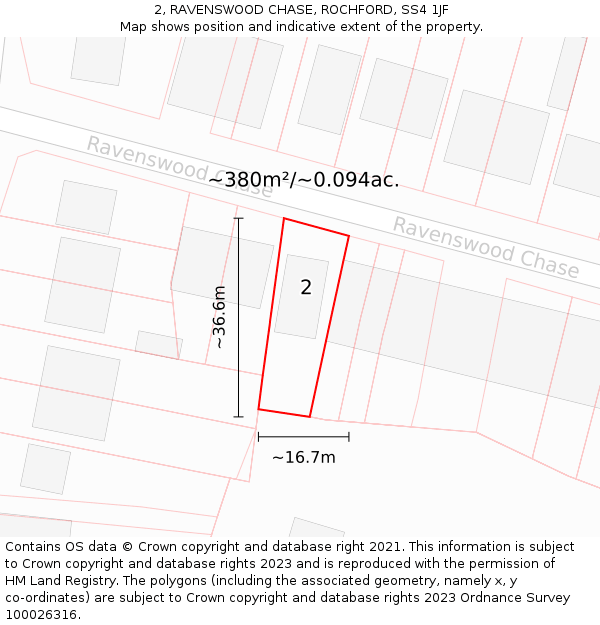 2, RAVENSWOOD CHASE, ROCHFORD, SS4 1JF: Plot and title map