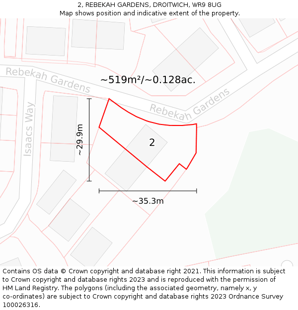 2, REBEKAH GARDENS, DROITWICH, WR9 8UG: Plot and title map