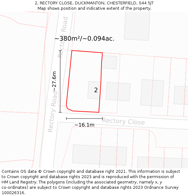 2, RECTORY CLOSE, DUCKMANTON, CHESTERFIELD, S44 5JT: Plot and title map