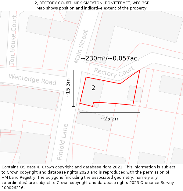 2, RECTORY COURT, KIRK SMEATON, PONTEFRACT, WF8 3SP: Plot and title map