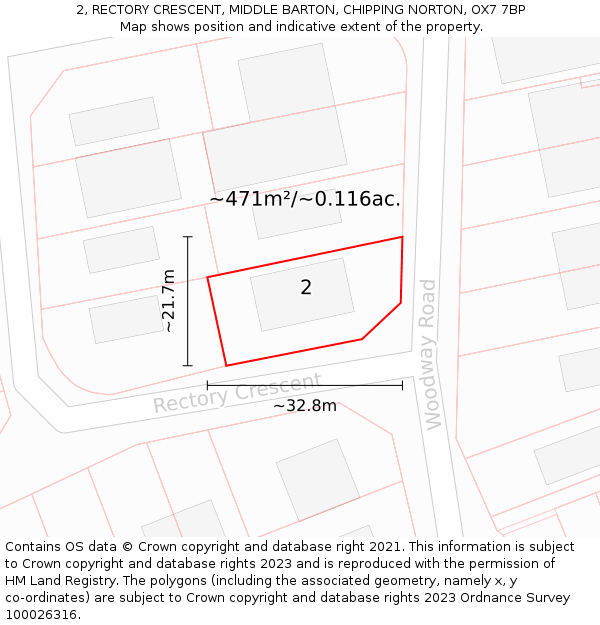 2, RECTORY CRESCENT, MIDDLE BARTON, CHIPPING NORTON, OX7 7BP: Plot and title map