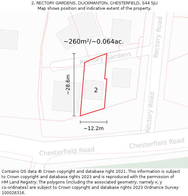 2, RECTORY GARDENS, DUCKMANTON, CHESTERFIELD, S44 5JU: Plot and title map