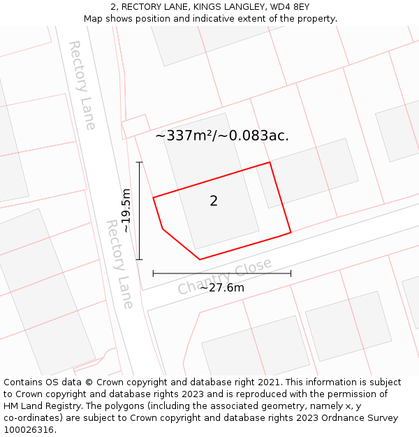 2, RECTORY LANE, KINGS LANGLEY, WD4 8EY: Plot and title map