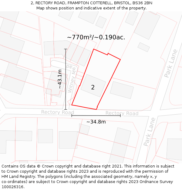 2, RECTORY ROAD, FRAMPTON COTTERELL, BRISTOL, BS36 2BN: Plot and title map