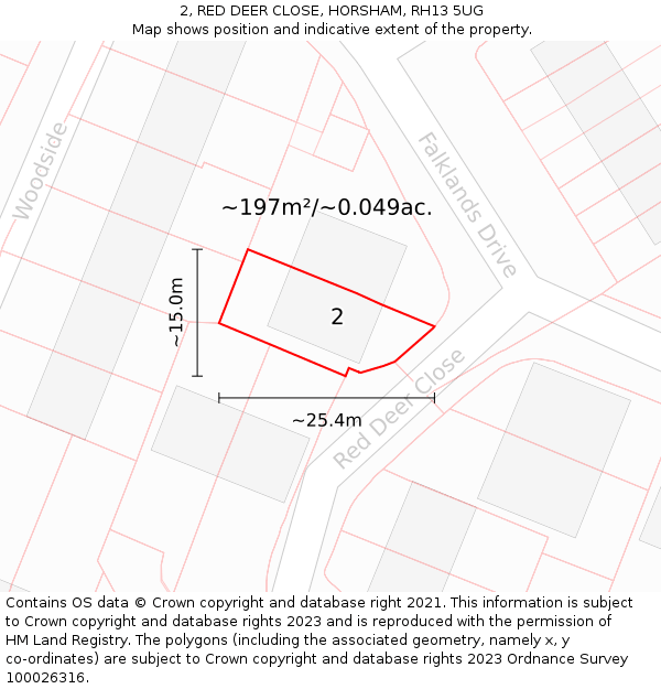 2, RED DEER CLOSE, HORSHAM, RH13 5UG: Plot and title map