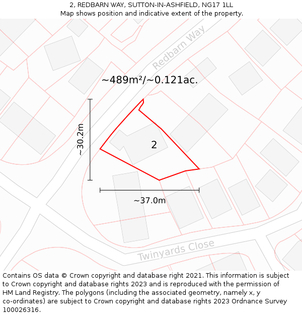 2, REDBARN WAY, SUTTON-IN-ASHFIELD, NG17 1LL: Plot and title map