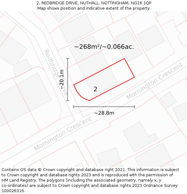 2, REDBRIDGE DRIVE, NUTHALL, NOTTINGHAM, NG16 1QP: Plot and title map