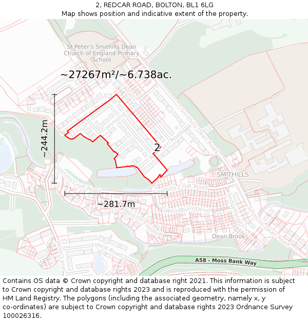 2, REDCAR ROAD, BOLTON, BL1 6LG: Plot and title map