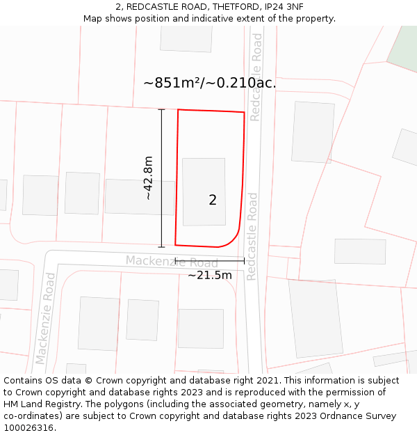 2, REDCASTLE ROAD, THETFORD, IP24 3NF: Plot and title map