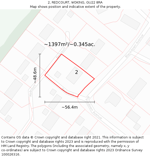 2, REDCOURT, WOKING, GU22 8RA: Plot and title map