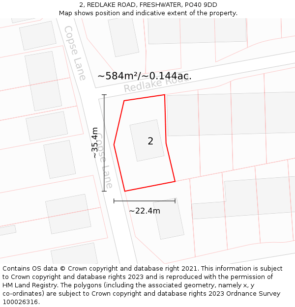 2, REDLAKE ROAD, FRESHWATER, PO40 9DD: Plot and title map