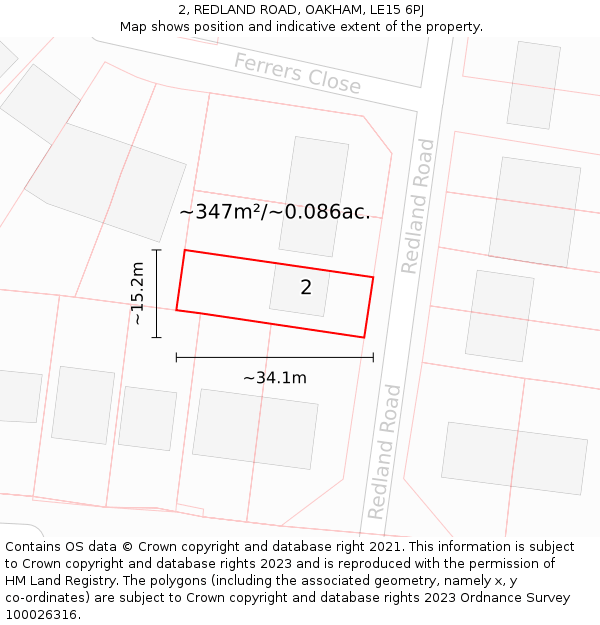 2, REDLAND ROAD, OAKHAM, LE15 6PJ: Plot and title map