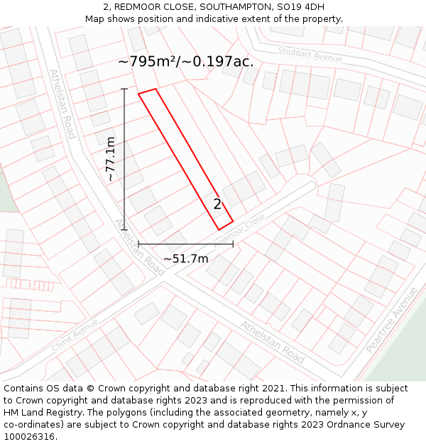 2, REDMOOR CLOSE, SOUTHAMPTON, SO19 4DH: Plot and title map