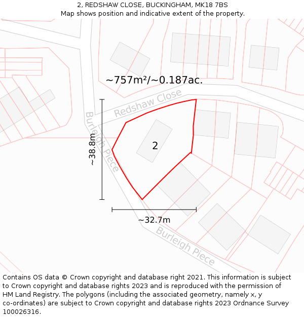 2, REDSHAW CLOSE, BUCKINGHAM, MK18 7BS: Plot and title map