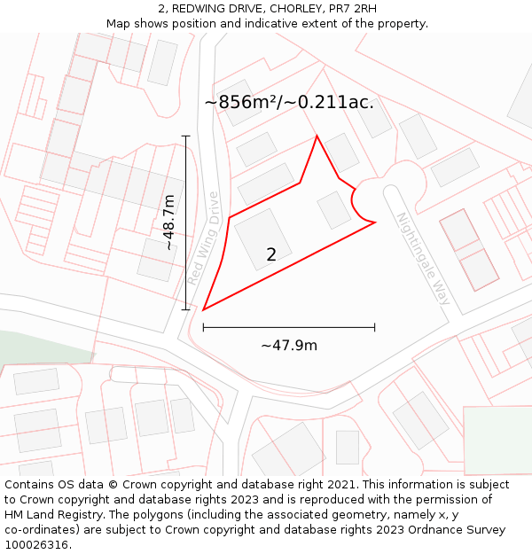 2, REDWING DRIVE, CHORLEY, PR7 2RH: Plot and title map