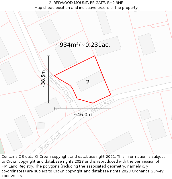 2, REDWOOD MOUNT, REIGATE, RH2 9NB: Plot and title map